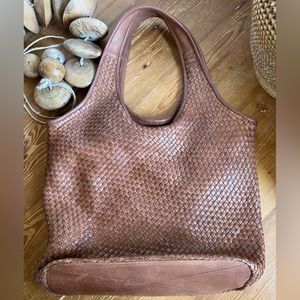 PLATANIA ITALIAN WOVEN BROWN LEATHER XL TOTE